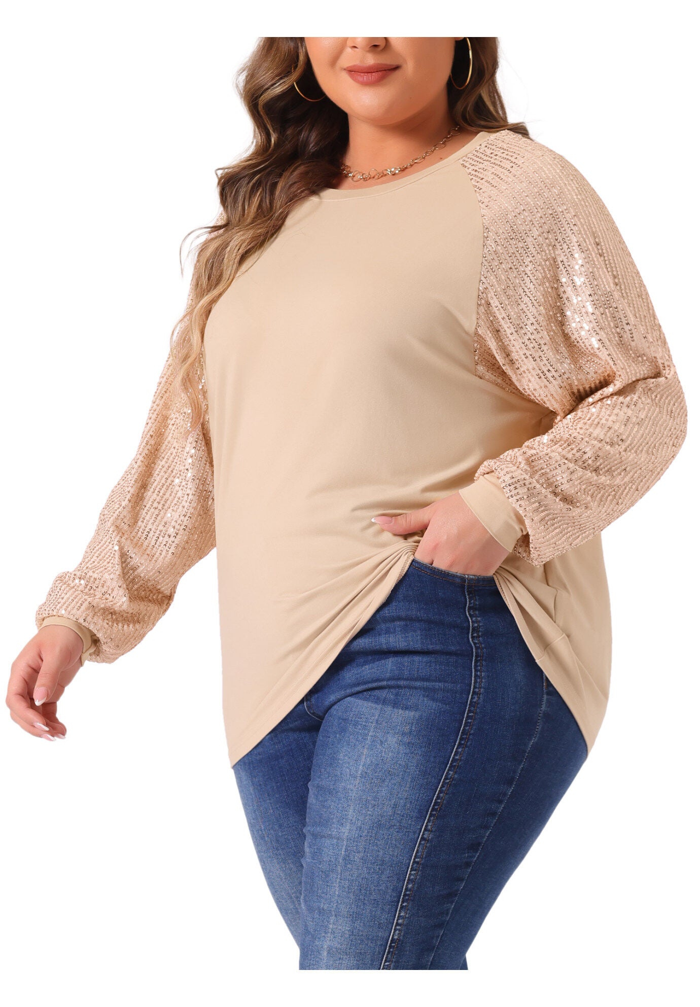 Long Sleeve Shimmer Glitter Sparkle Sequin Top, Pink / Pink, alternate image number 1