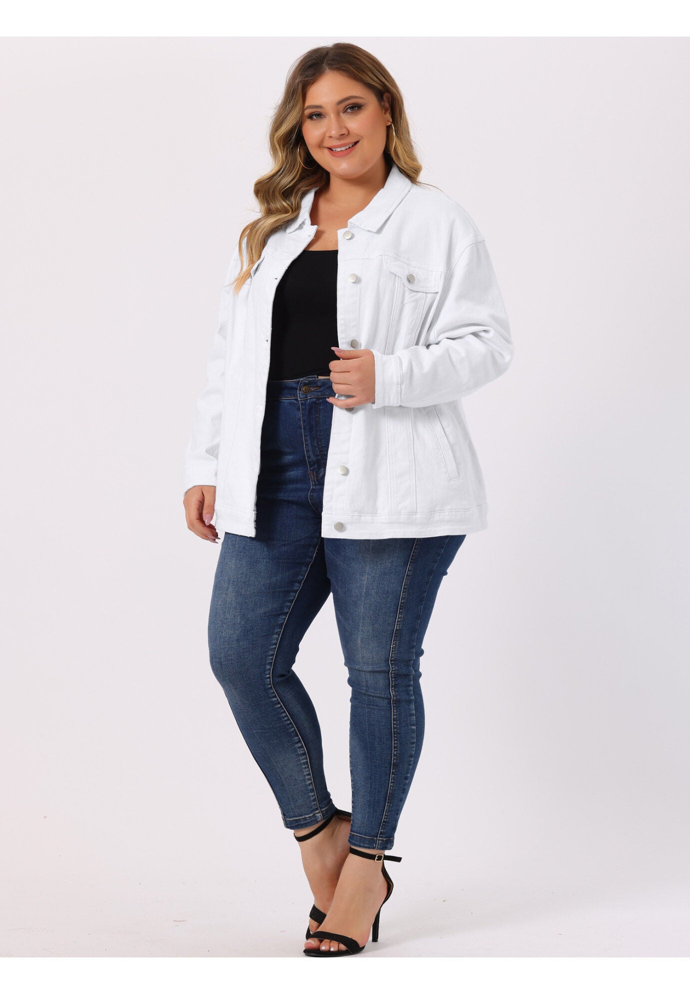 STITCHING BUTTON FRONT WASHED DENIM JACKET, White / White, alternate image number 1