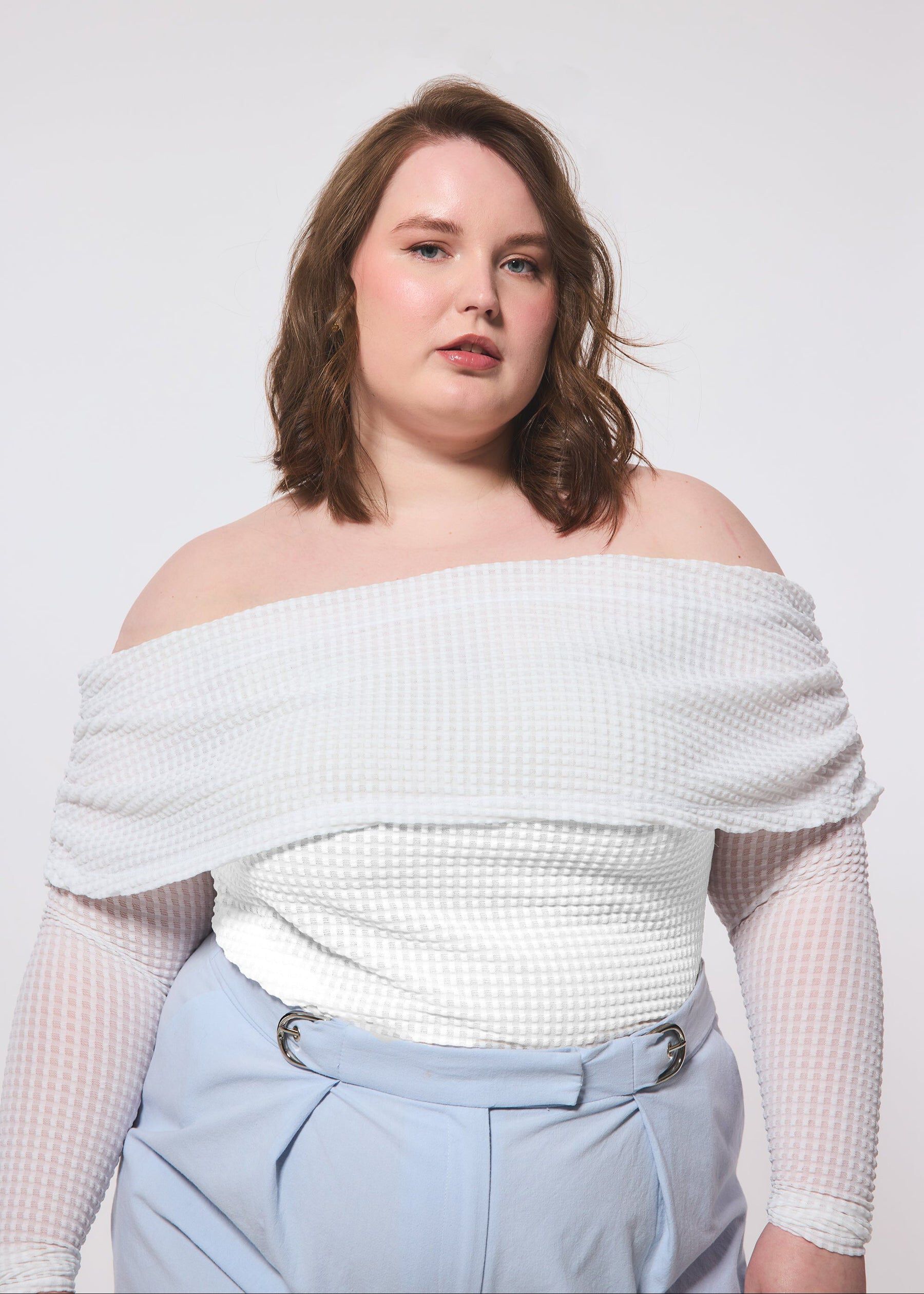 Geometric Knit Cowl Neck Top, WHITE / White, hi-res image number 0
