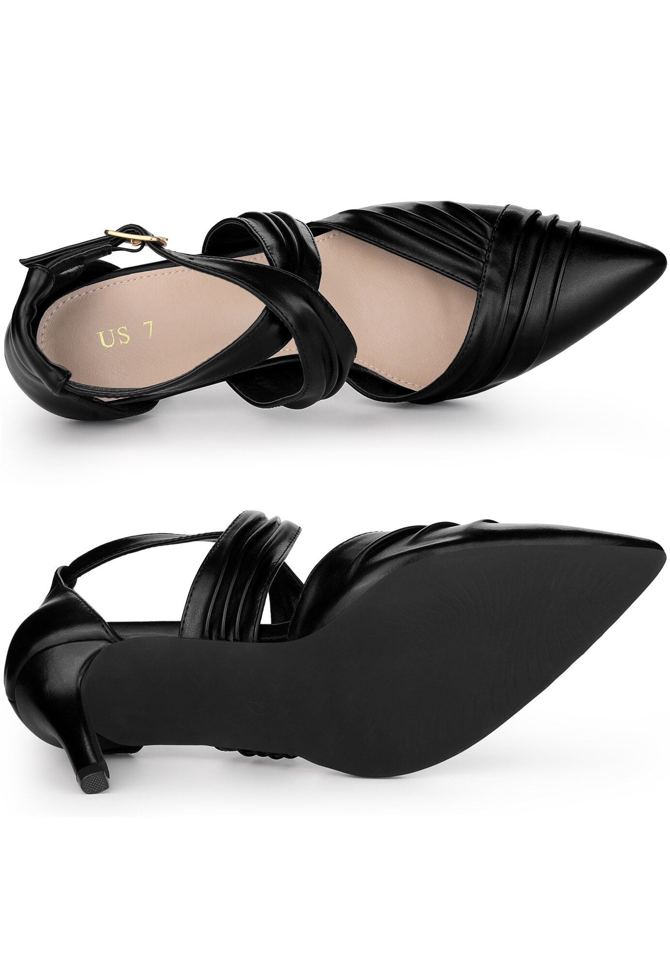 Slouches Cross Strap Pointed Toe Stiletto Heels Pumps, Black / Black, alternate image number 3