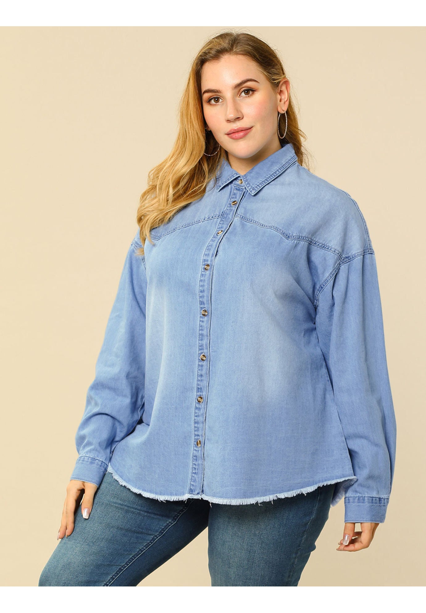 Button Down Shirt Cotton Denim Jacket, Light Blue / Light Blue, alternate image number 3