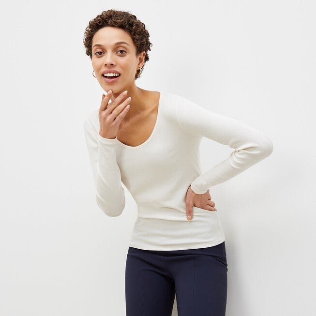 Marcia Layering T-Shirt - Ribbed Pima Cotton, Ivory / Ivory, alternate image number 4