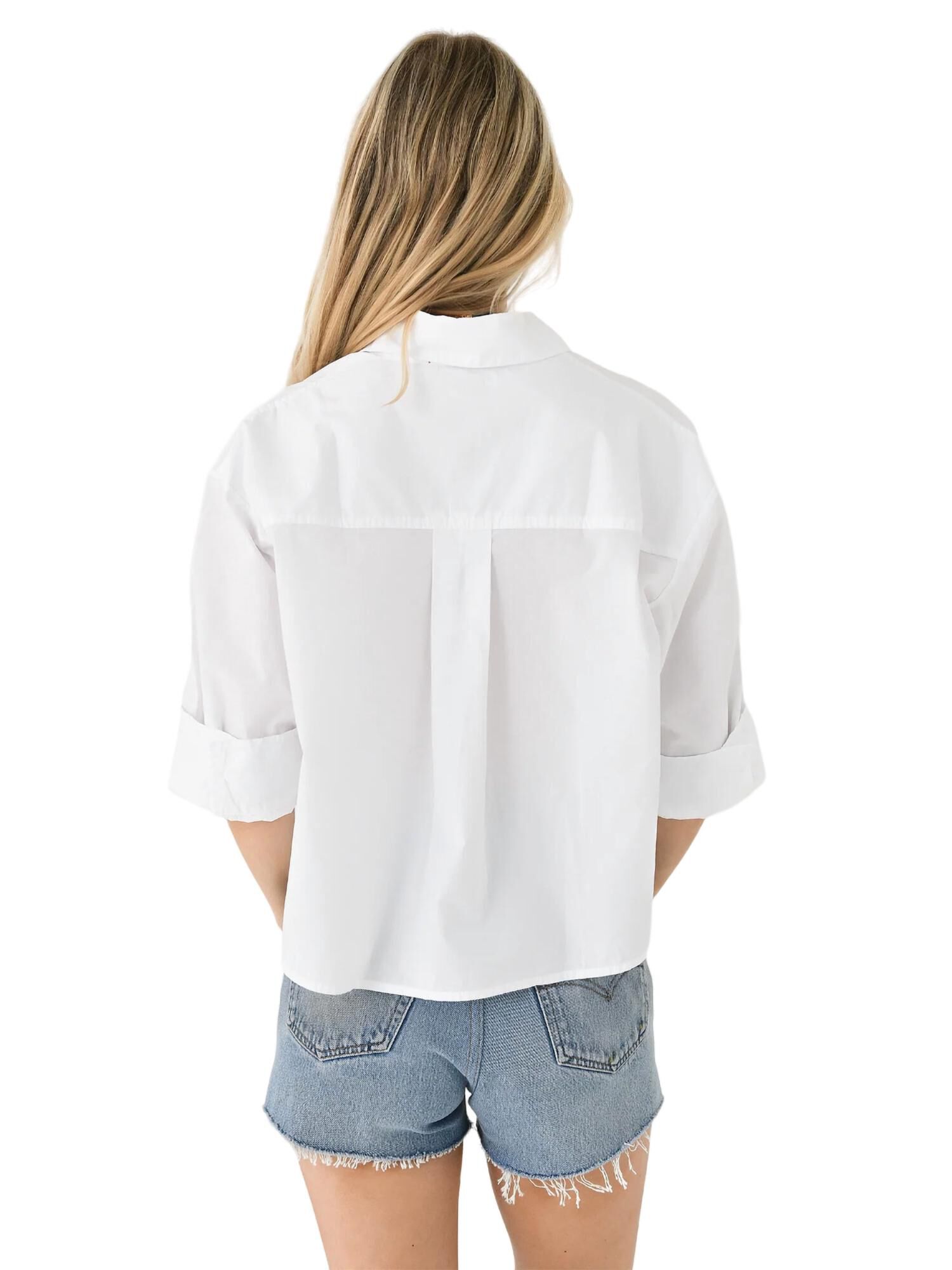 AURA CROPPED BUTTON-DOWN BLOUSE, White / White, alternate image number 1