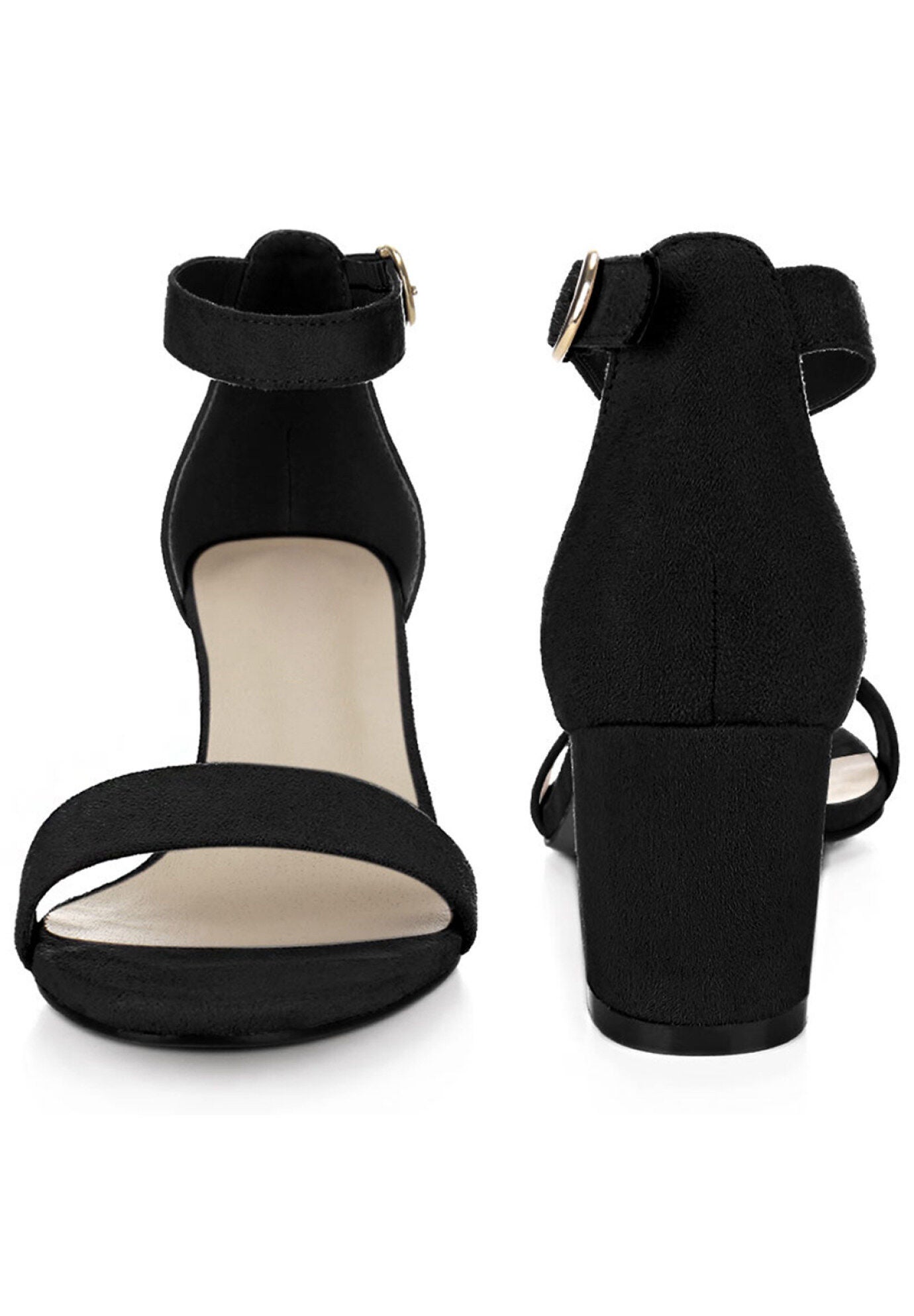 Open Toe Ankle Strap Chunky Heels Sandals, Black / Black, alternate image number 1