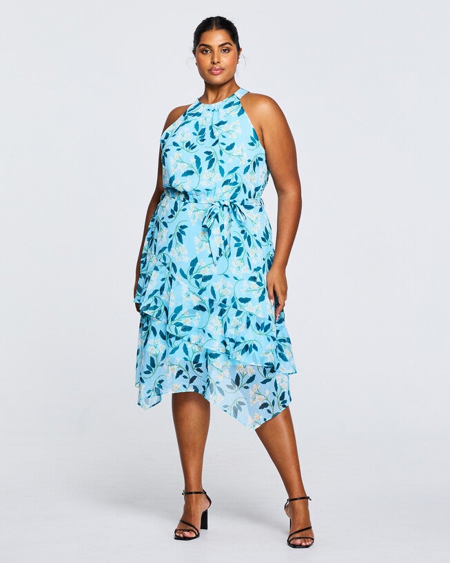 White Spring Dress, Print / Light Blue, alternate image number null