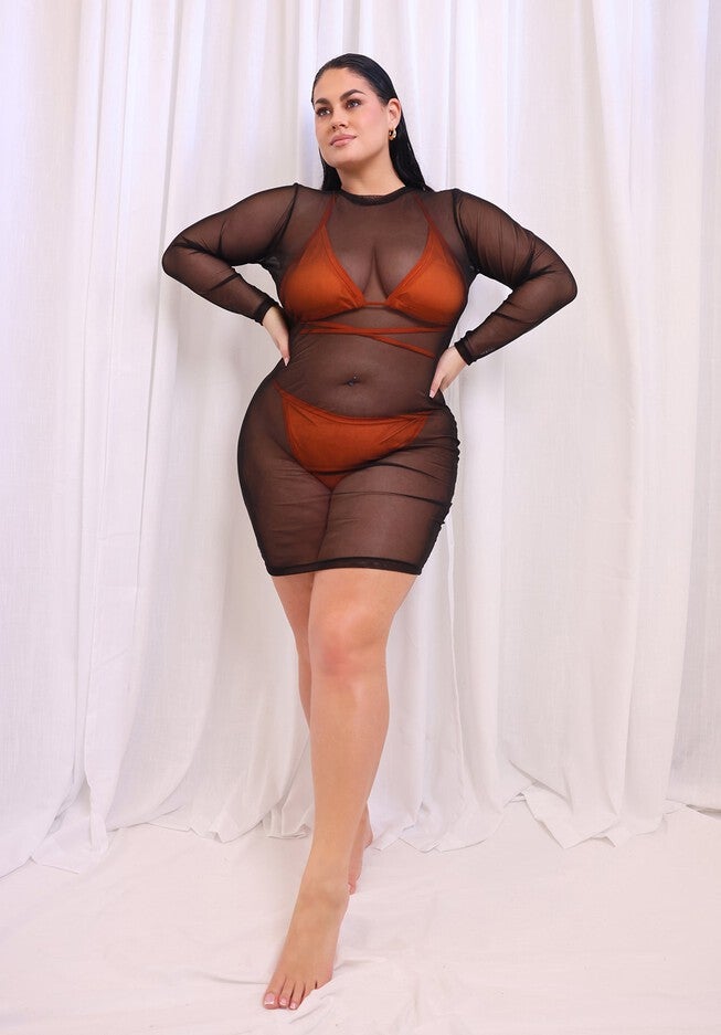 Clearly Sheer Mesh Bodycon Midi Dress, Black / Black, hi-res image number 0
