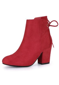 ROUND TOE BLOCK HEEL ZIPPER ANKLE BOOTS