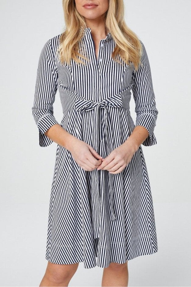 Annick - Estelle Shirt Dress Striped Waist Tie, White / White, alternate image number 1