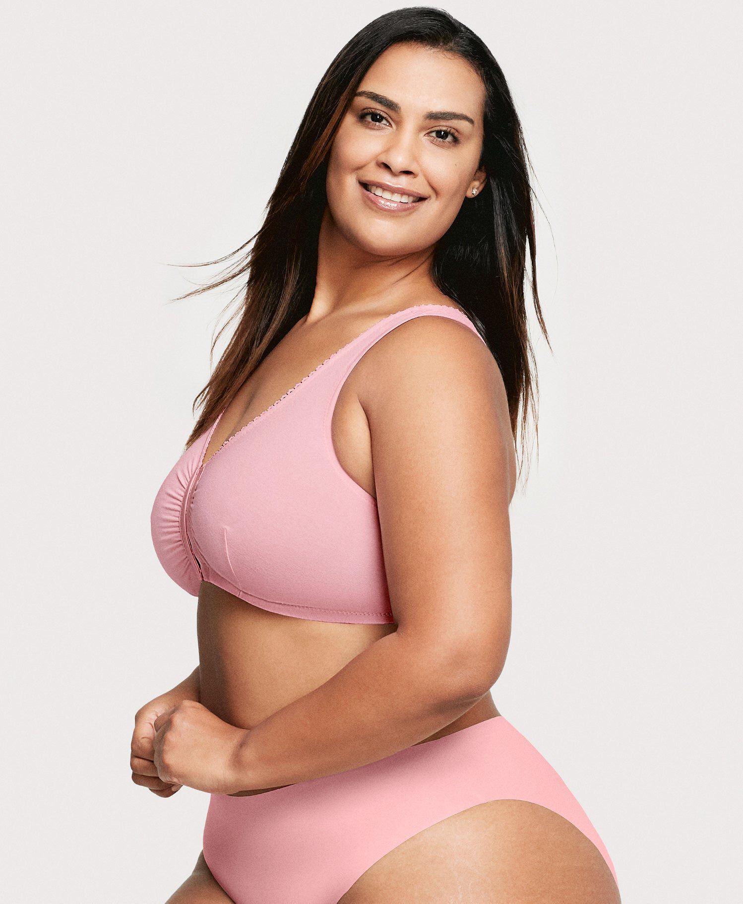 Front-Closure Cotton T-Back Comfort Bra, Pink Blush / Pink, alternate image number 3