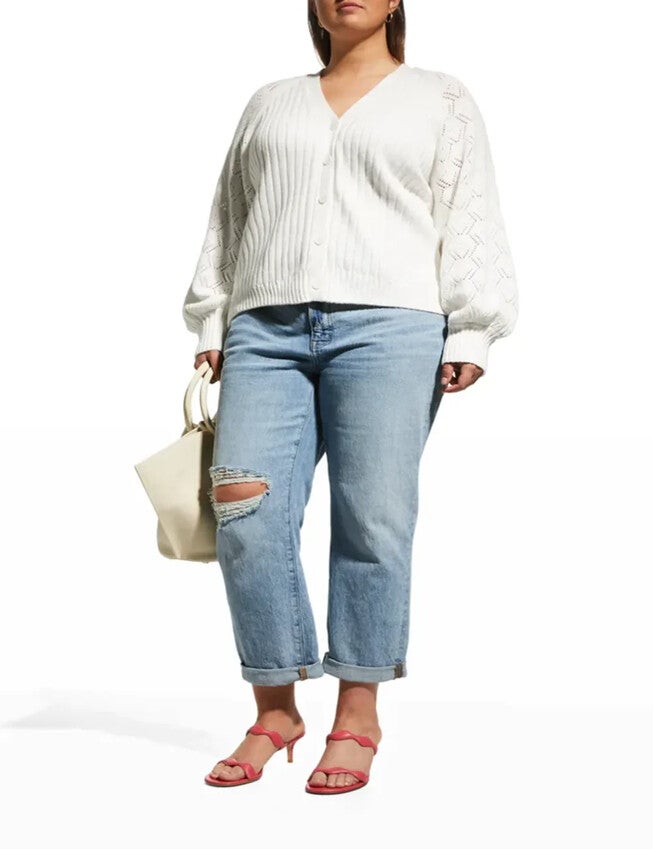 Cotton Cashmere Pointelle Cardigan, White / White, hi-res image number 0