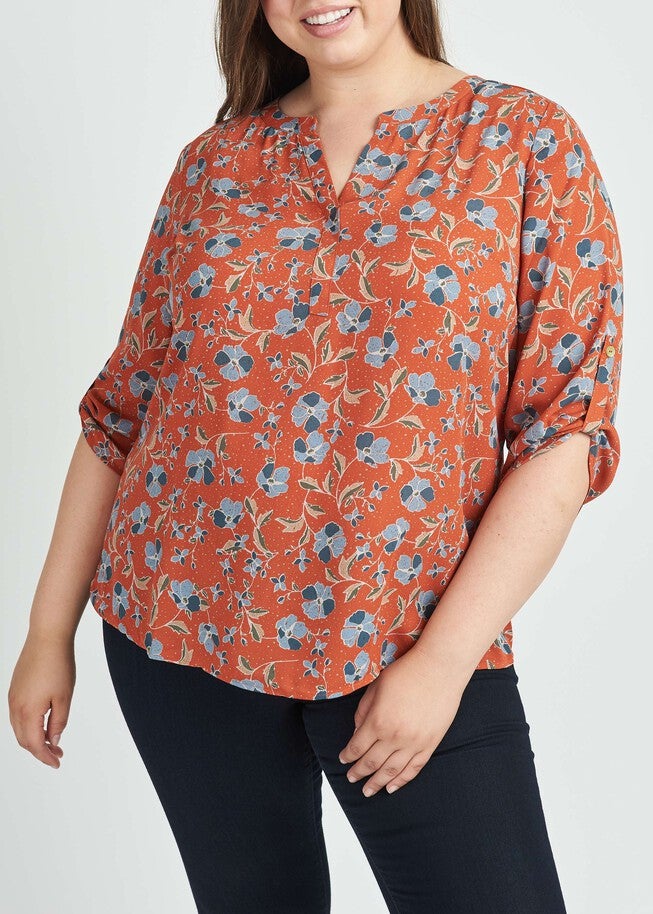 Gabriella 3/4 Roll-Tab Sleeve Blouse, M982 RUST / Rust, hi-res image number 0