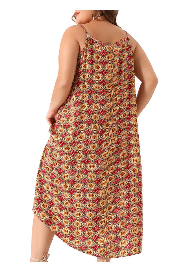 SPAGHETTI STRAP BEACH BOHEMIAN MIDI DRESS, Red / Red, alternate image number 3