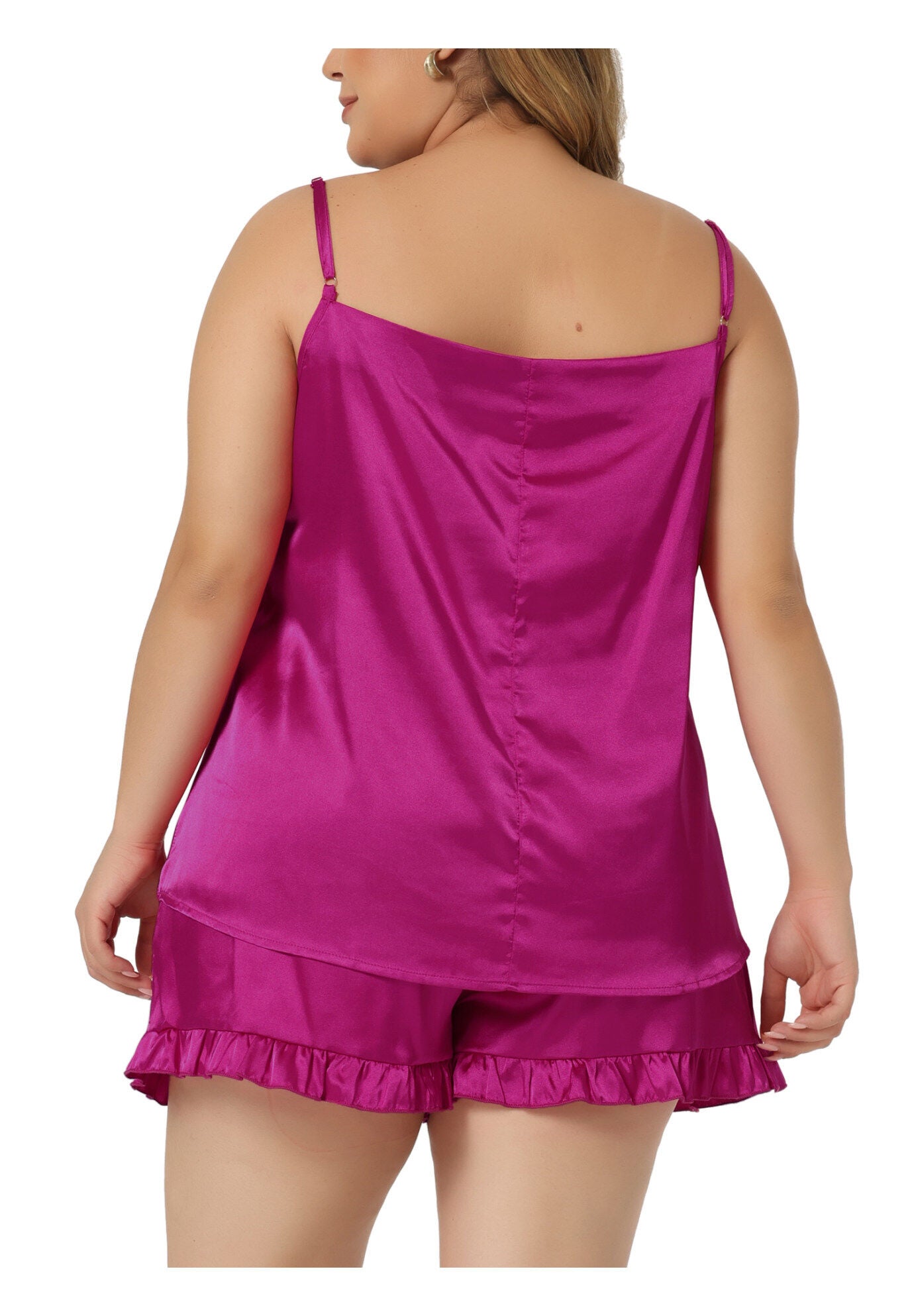 LINGERIE SLEEPWEAR 2 PIECE CAMI SHORTS PAJAMA SET, Hot Pink / Pink, alternate image number 2