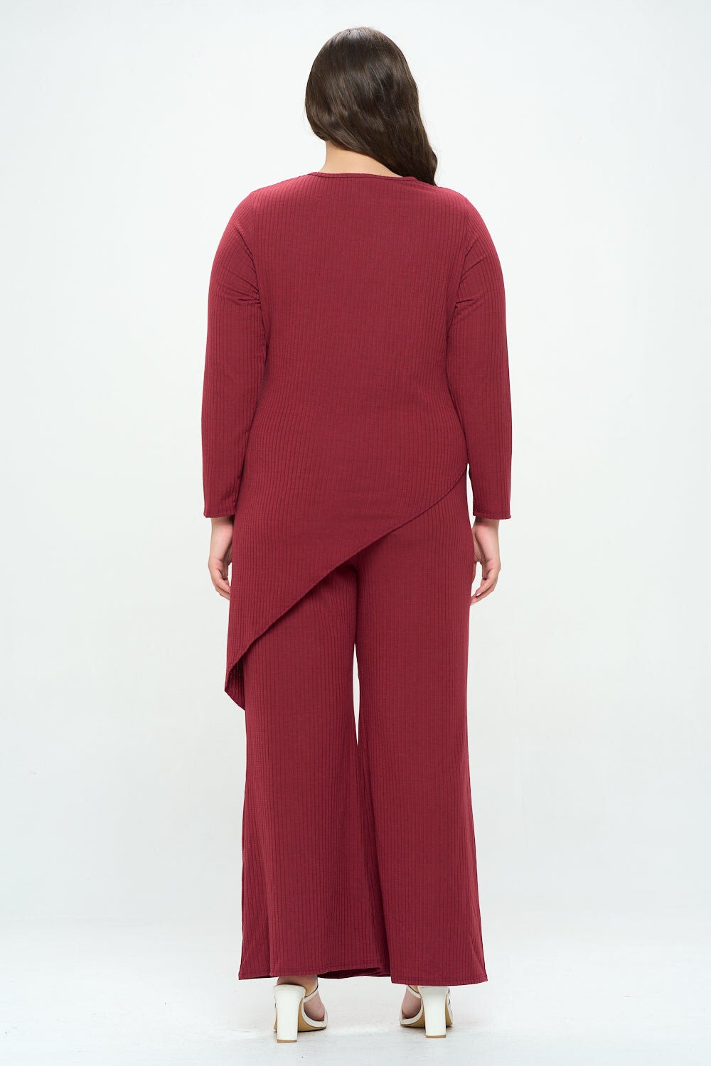 ASYMMETRICAL RIB LOUNGEWEAR SET, Burgundy / Burgundy, alternate image number 2