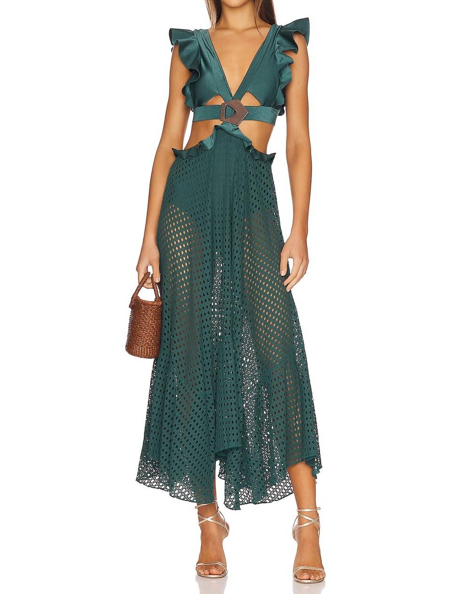BELTED NETTED BEACH DRESS IN PALACE GREEN, Palace Green / Forest Green, alternate image number 1