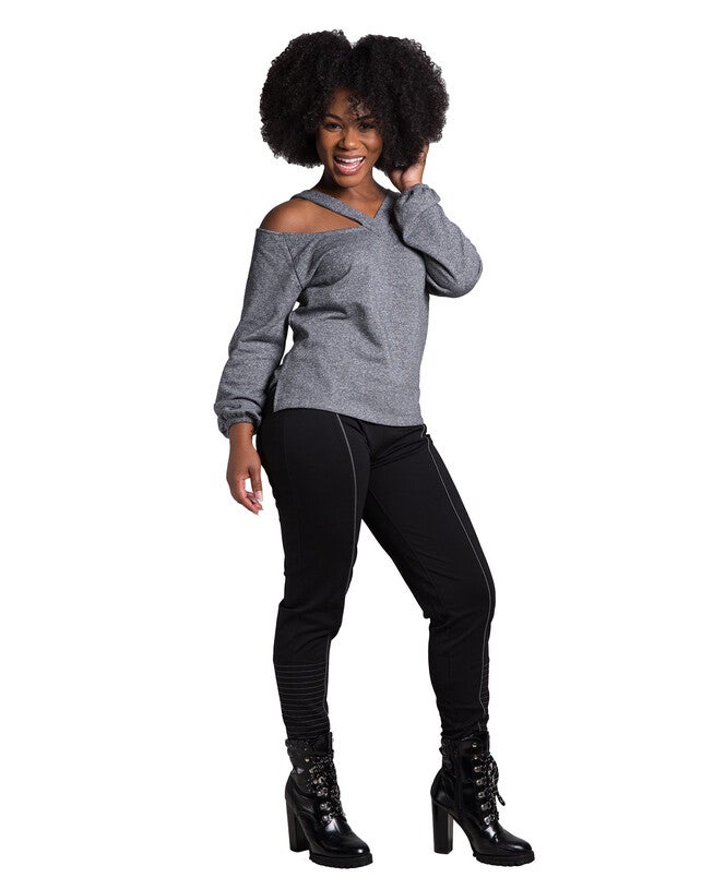 Della Women's V Self Straps Off Shoulder Long Sleeve Top, , alternate image number 7