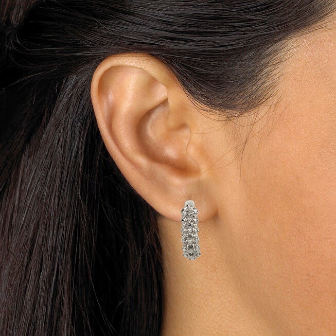 1/10 TCW Ice Diamond Huggie-Hoop Earrings in Platinum-plated Sterling Silver, , alternate image number null
