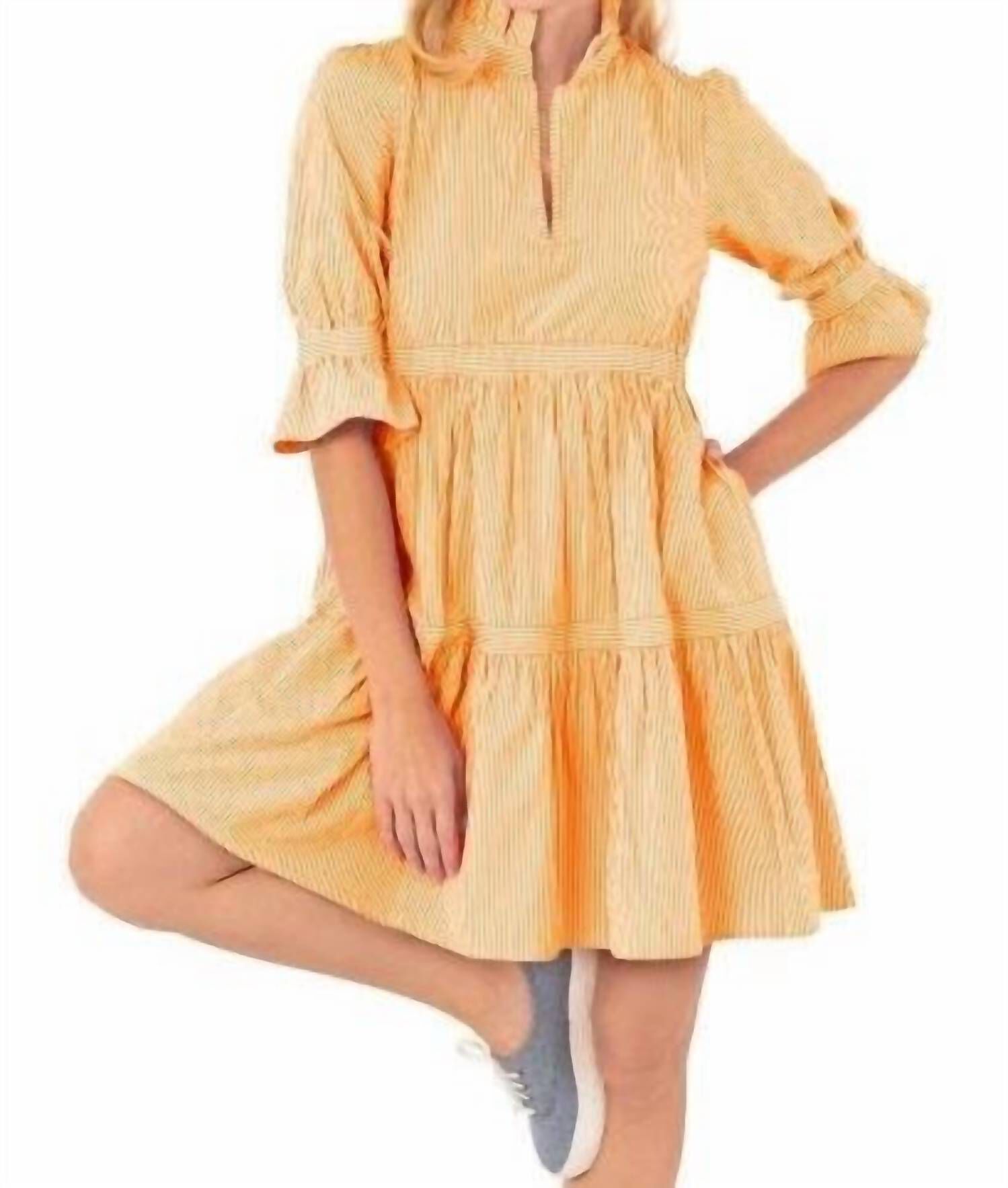 TEARDROP DRESS - STRIPE WASH & WEAR IN ORANGE, Orange / Orange, hi-res image number 0
