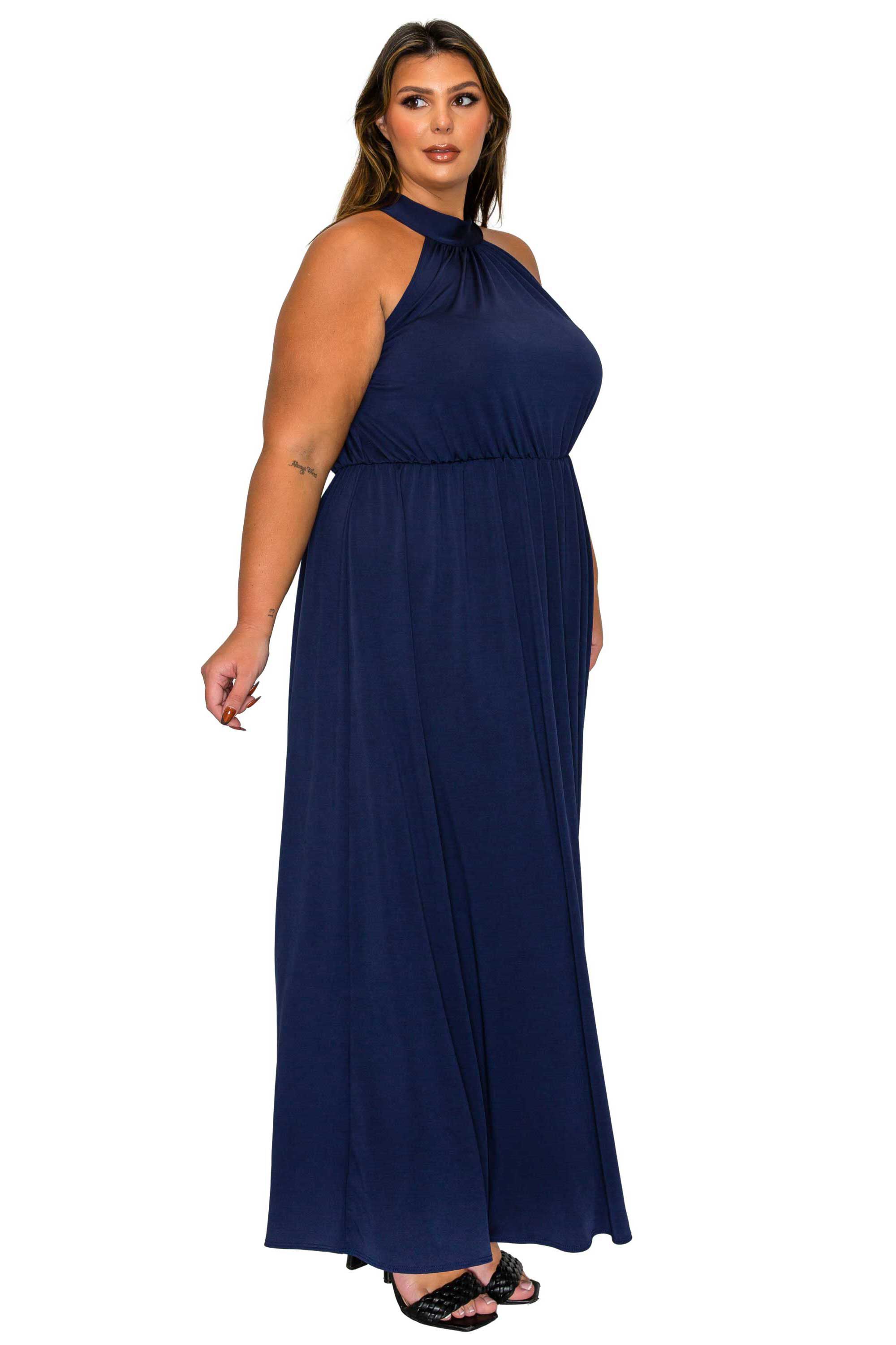 Cassia Halter Neck Dress, Navy / Navy, alternate image number 1