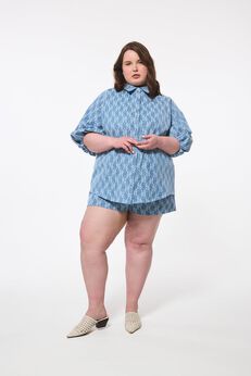 Denim Lace Puff Slv Blouse
