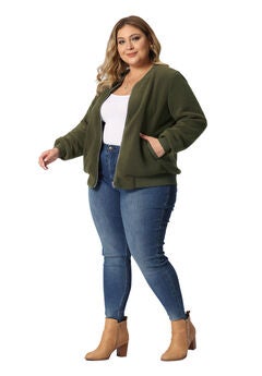 FAUX FUZZY ZIP UP BOMBER FLEECE JACKET