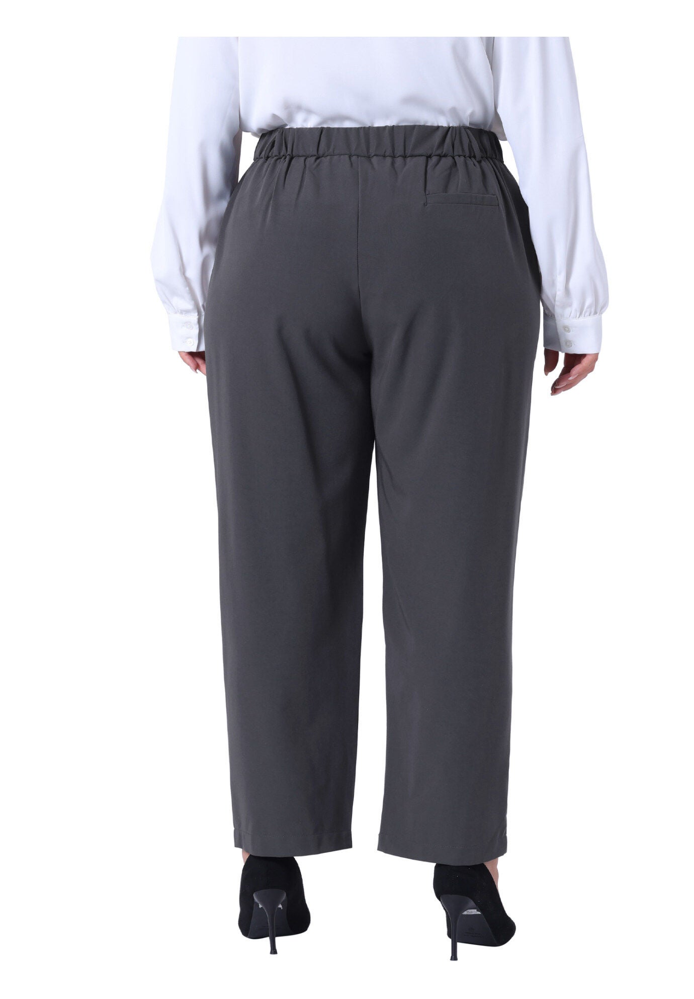 ELASTIC HIGH WAISTED LONG STRAIGHT BUSINESS CASUAL TROUSERS, Gray / Cool Gray, alternate image number 3