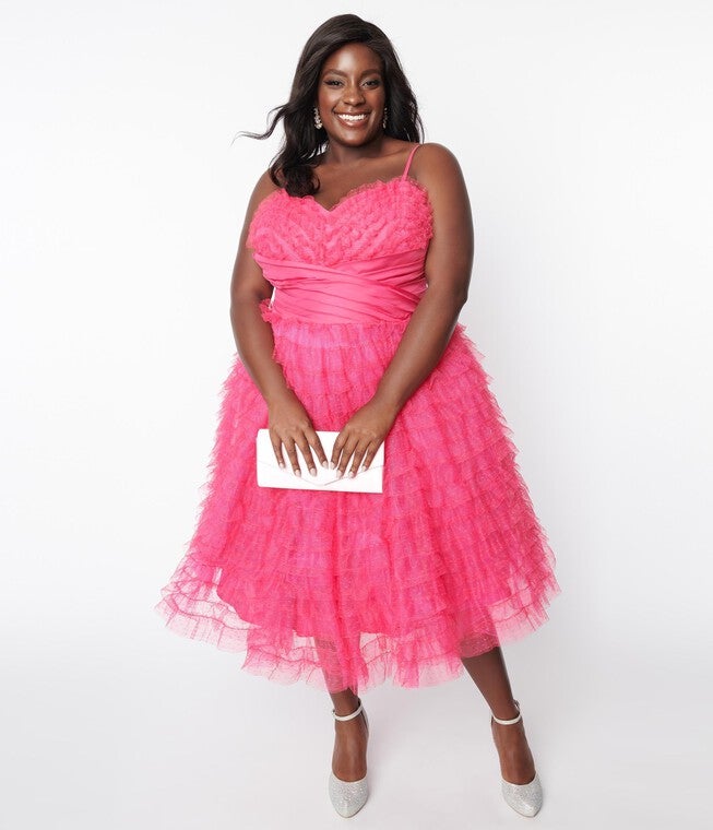 Unique Vintage Hot Pink Tulle Cupcake Swing Dress, Hot Pink / Pink, hi-res image number null