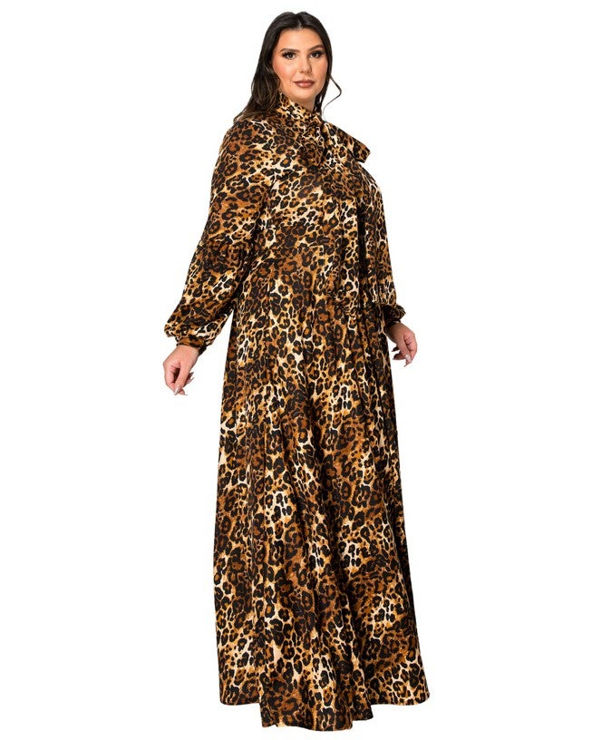 LUCIANA LEOPARD PRINT POCKET MAXI DRESS, Taupe / Amber, alternate image number 1