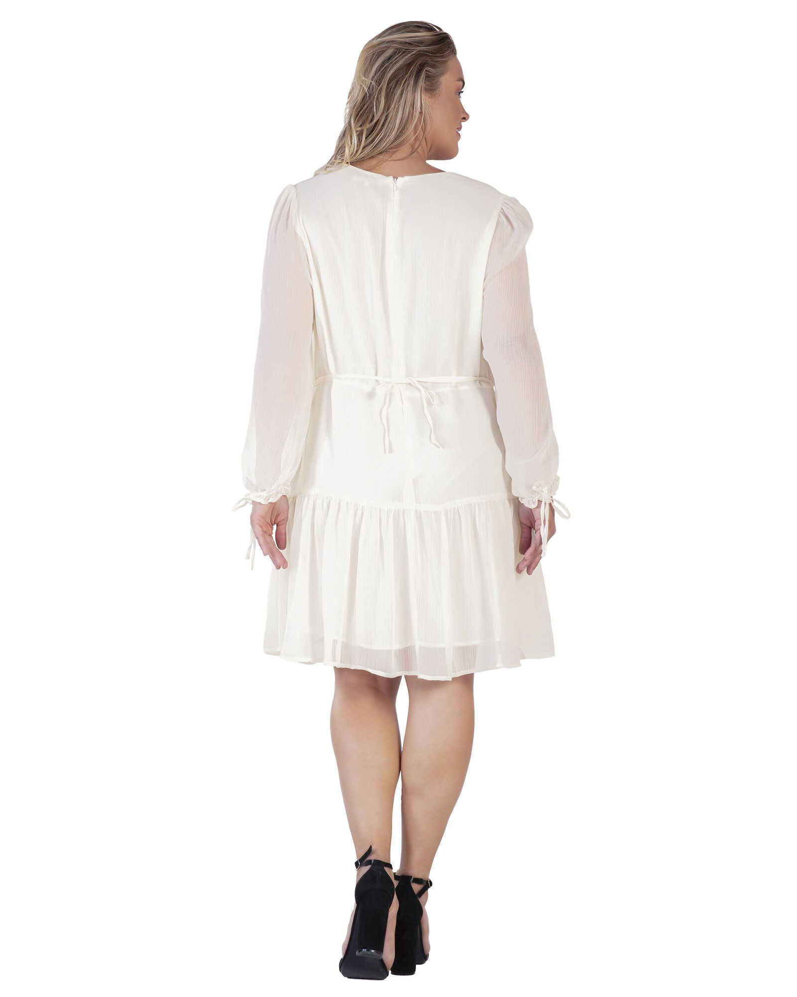 Plus Size Blair Chiffon Long Sleeve Tiered Prairie Mini Dress, Off White / White, alternate image number 2