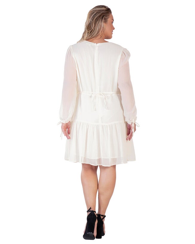 Plus Size Blair Chiffon Long Sleeve Tiered Prairie Mini Dress, Off White / White, alternate image number 2
