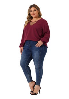 LONG SLEEVE LACE V NECK TOP