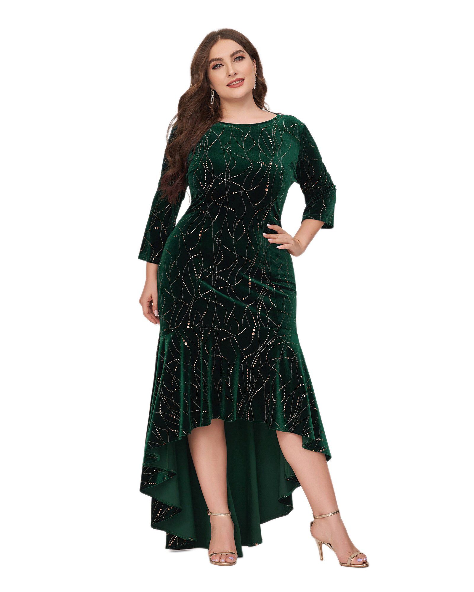 Elegant Women's Velvet Party Dress - Metallic Print, Bodycon Style