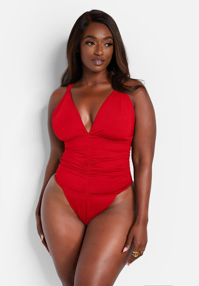 Kailani Ruched Swimsuit, Red / Red, alternate image number 1
