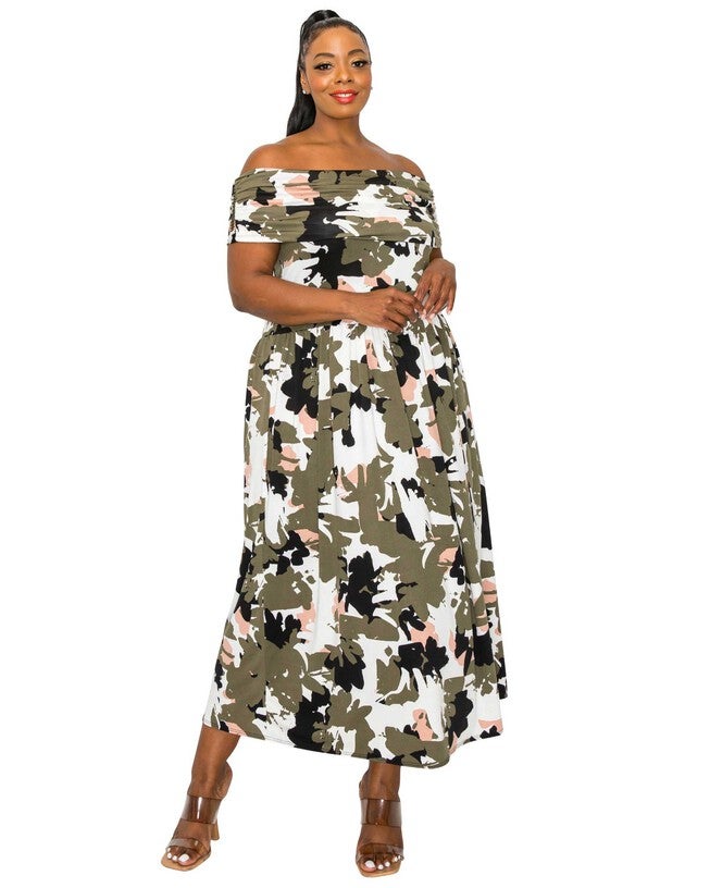 LIZA OFF SHOULDER MAXI DRESS, Olive / Olive Green, hi-res image number 0