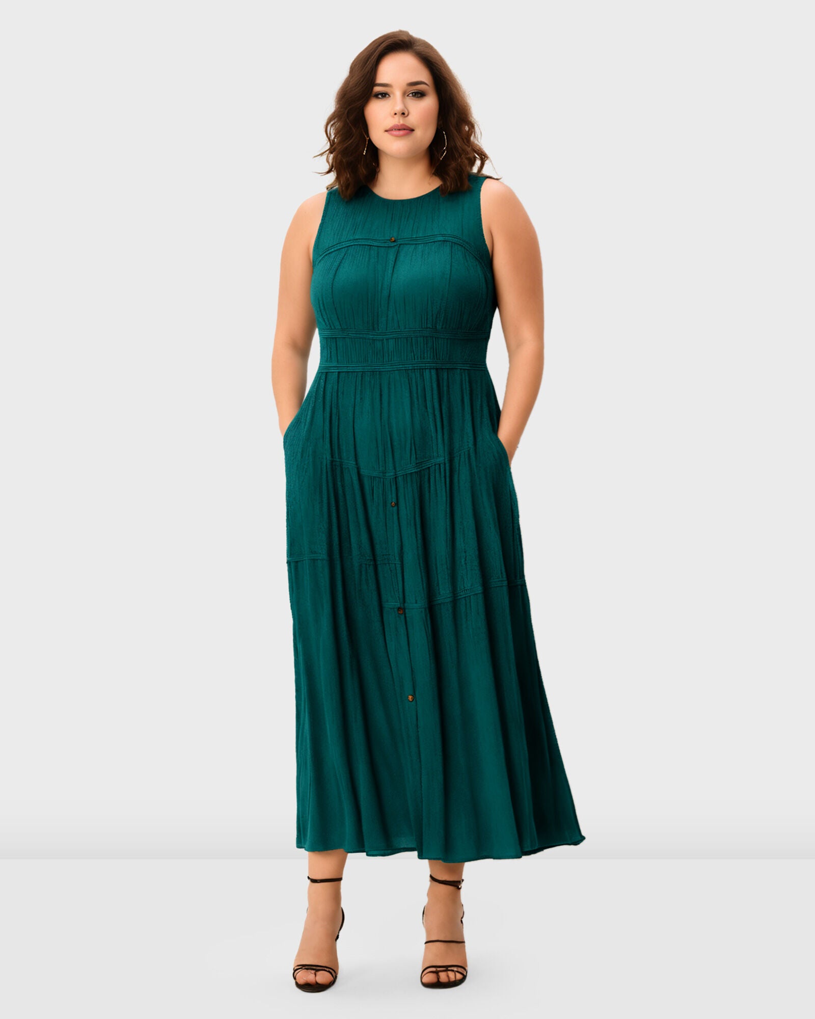 Rayon Crinkle Corset-Style Dress, Teal Green / Teal, hi-res image number 0