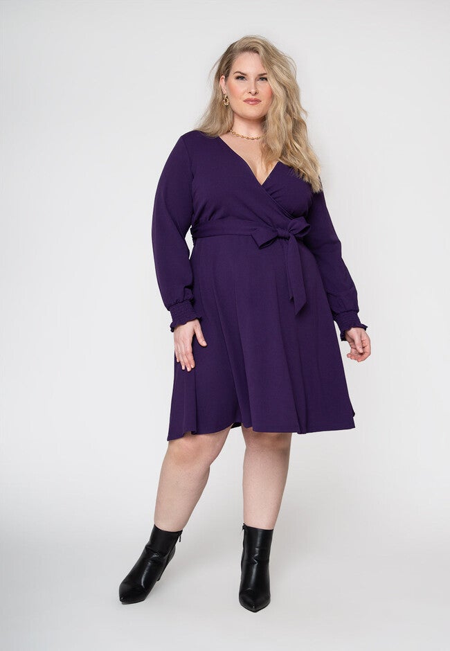 Perfect Wrap Midi with Blouson Sleeve Dress, Purple / Purple, hi-res image number 0