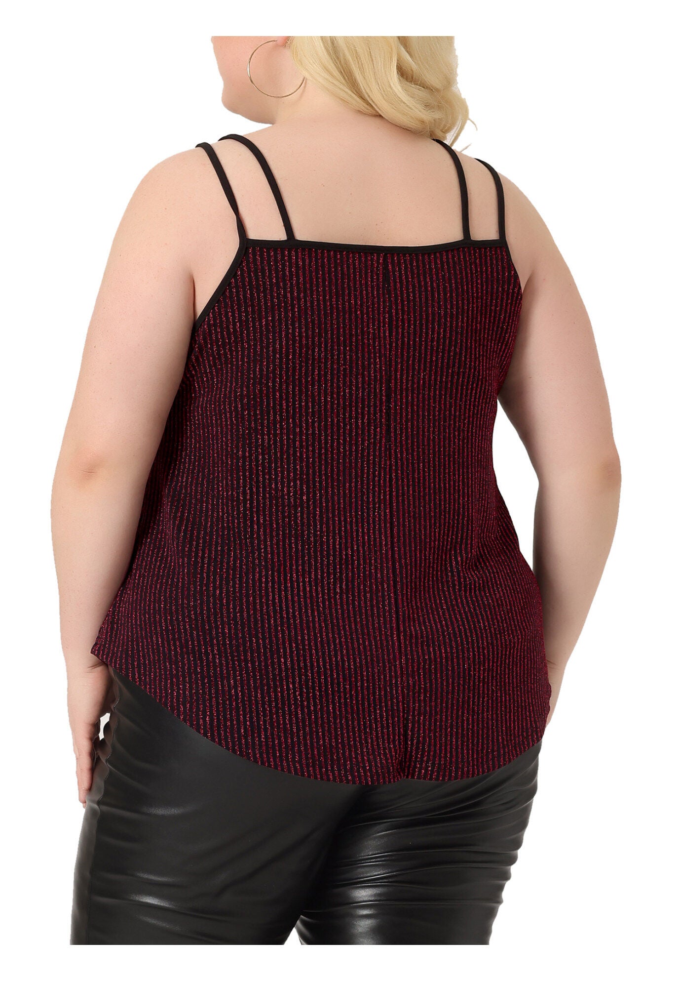 Sleeveless V Neck Tank Cami Party Glitter Sparkle Top, Burgundy / Red, alternate image number 3