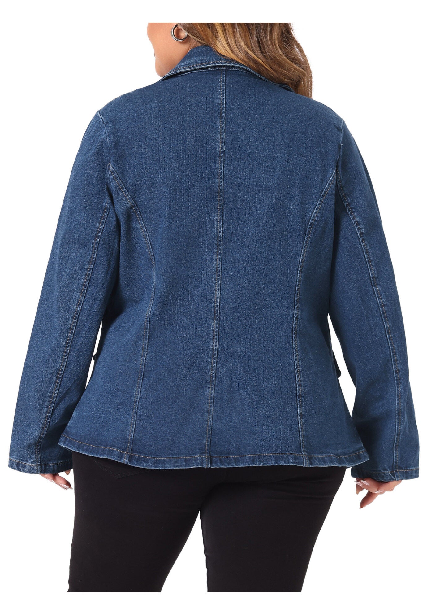 ELEGANT JEAN LAPEL BLAZER DENIM JACKET, Denim Blue / Chambray Denim Medium, alternate image number 3
