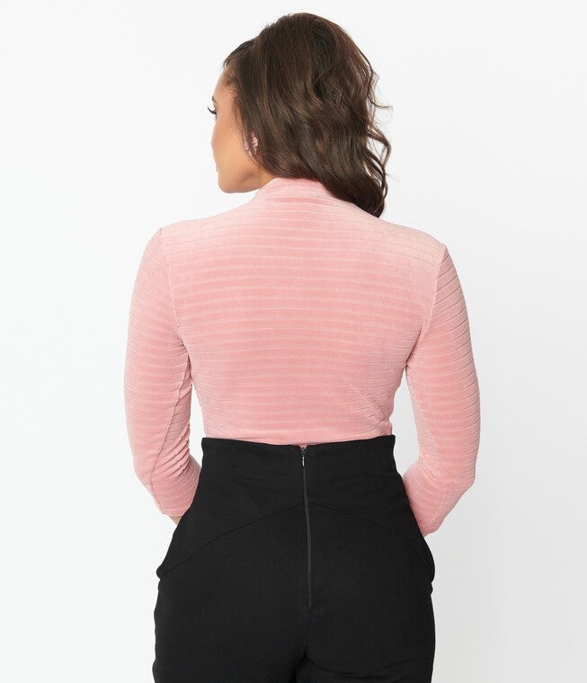 Unique Vintage Rose Velvet Gathered Neckline Friday Night Bodysuit, , alternate image number 7