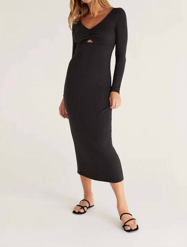 ORLA RIB MIDI DRESS IN BLACK, Black / Black, hi-res image number 0