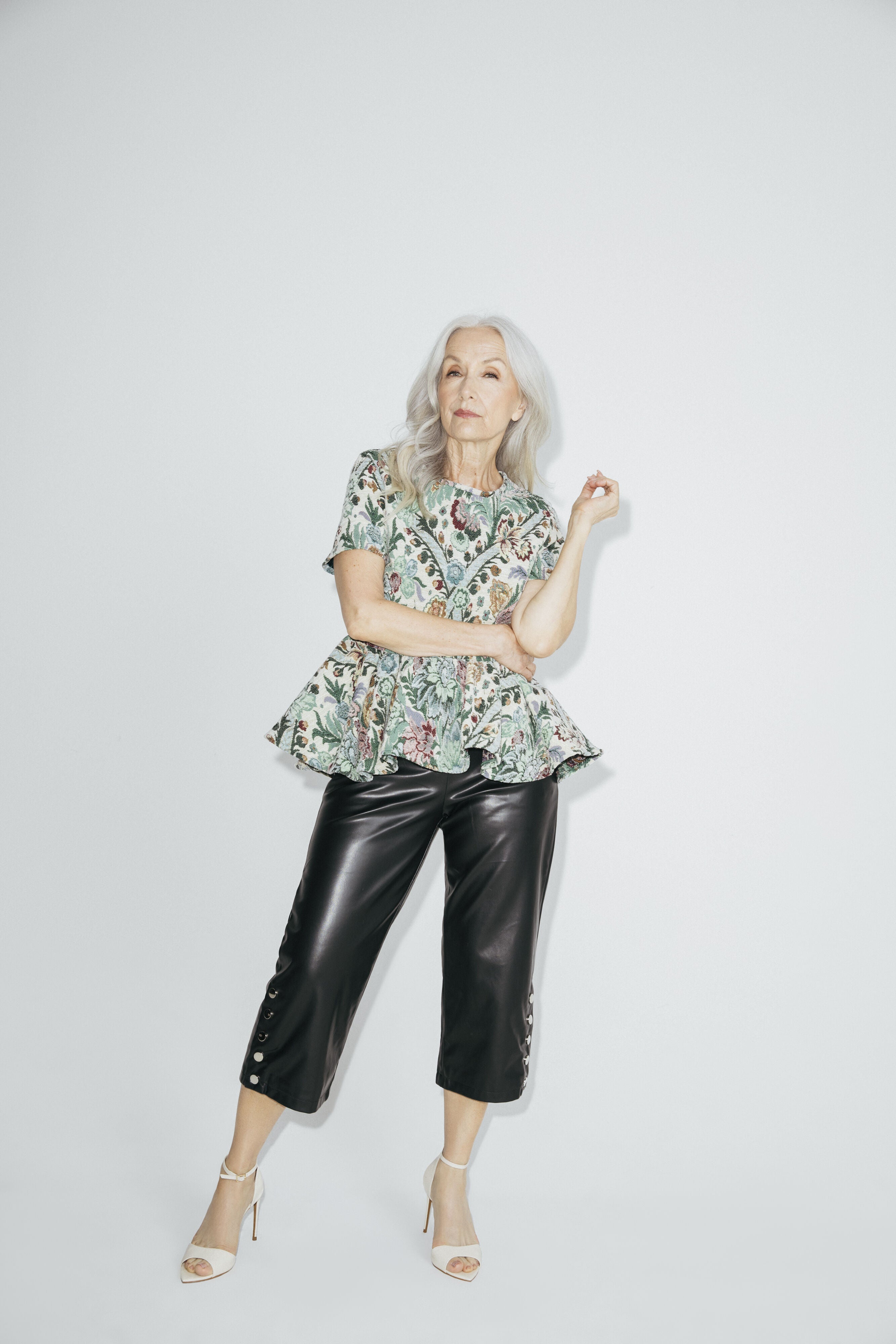 Jacquard Floral Ruffle Top, Multi Colour / Sage Green, alternate image number 3