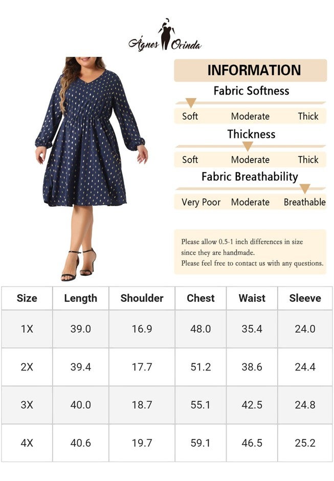 V Neck Long Sleeve with Pocket Gilding Metallic Dress, Dark Blue / Navy, alternate image number 4