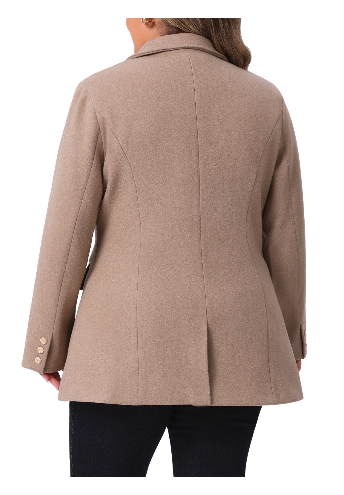Notch Double-Breasted Lapel Winter Coats, Camel / Beige, alternate image number 3