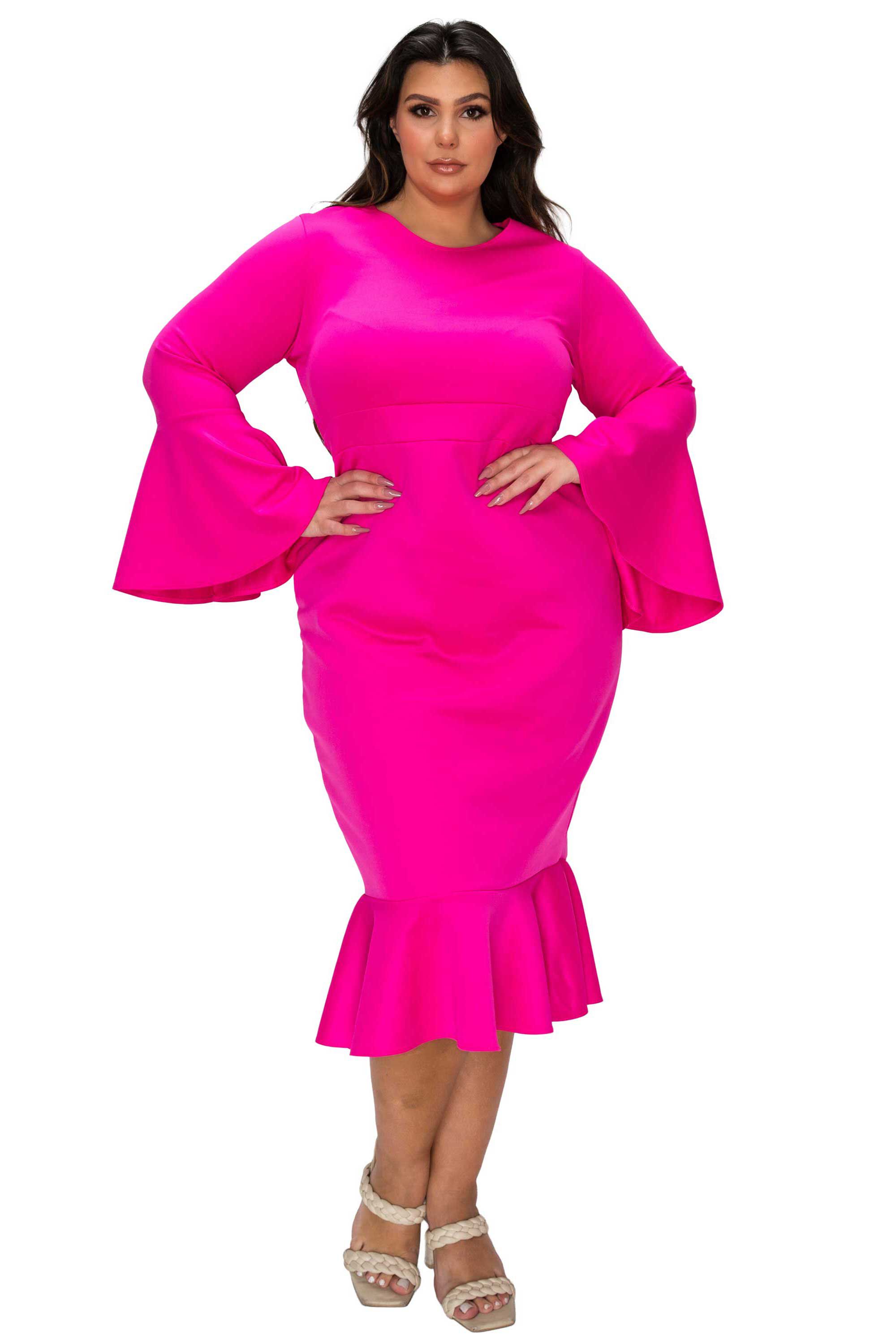 Sabrina Mermaid Hem Dress, Neon Pink / Pink, hi-res image number 0
