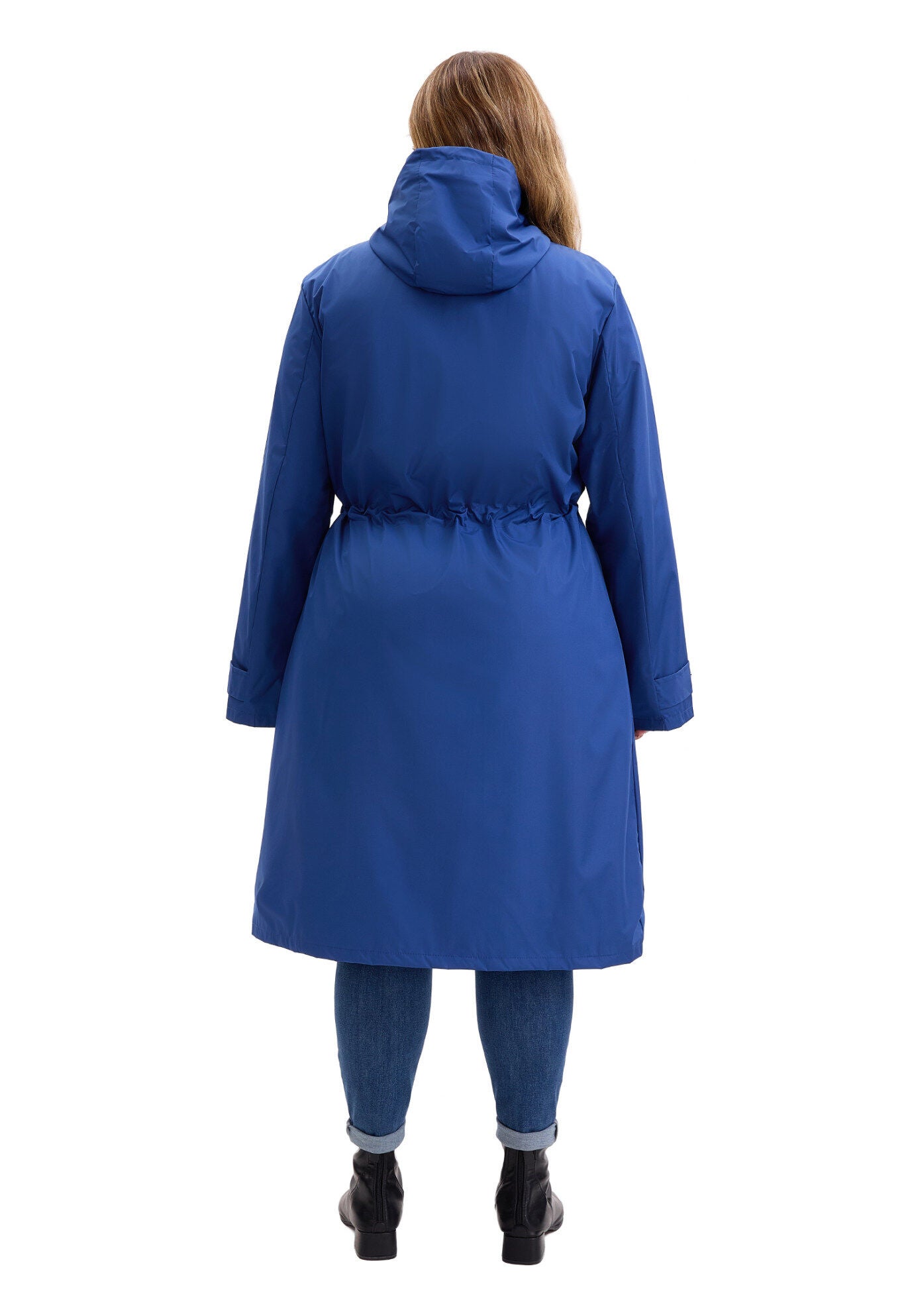 Drawstring Waist Zipper Waterproof Rain Windbreaker Jacket, Navy Blue / Azure Blue, alternate image number 3