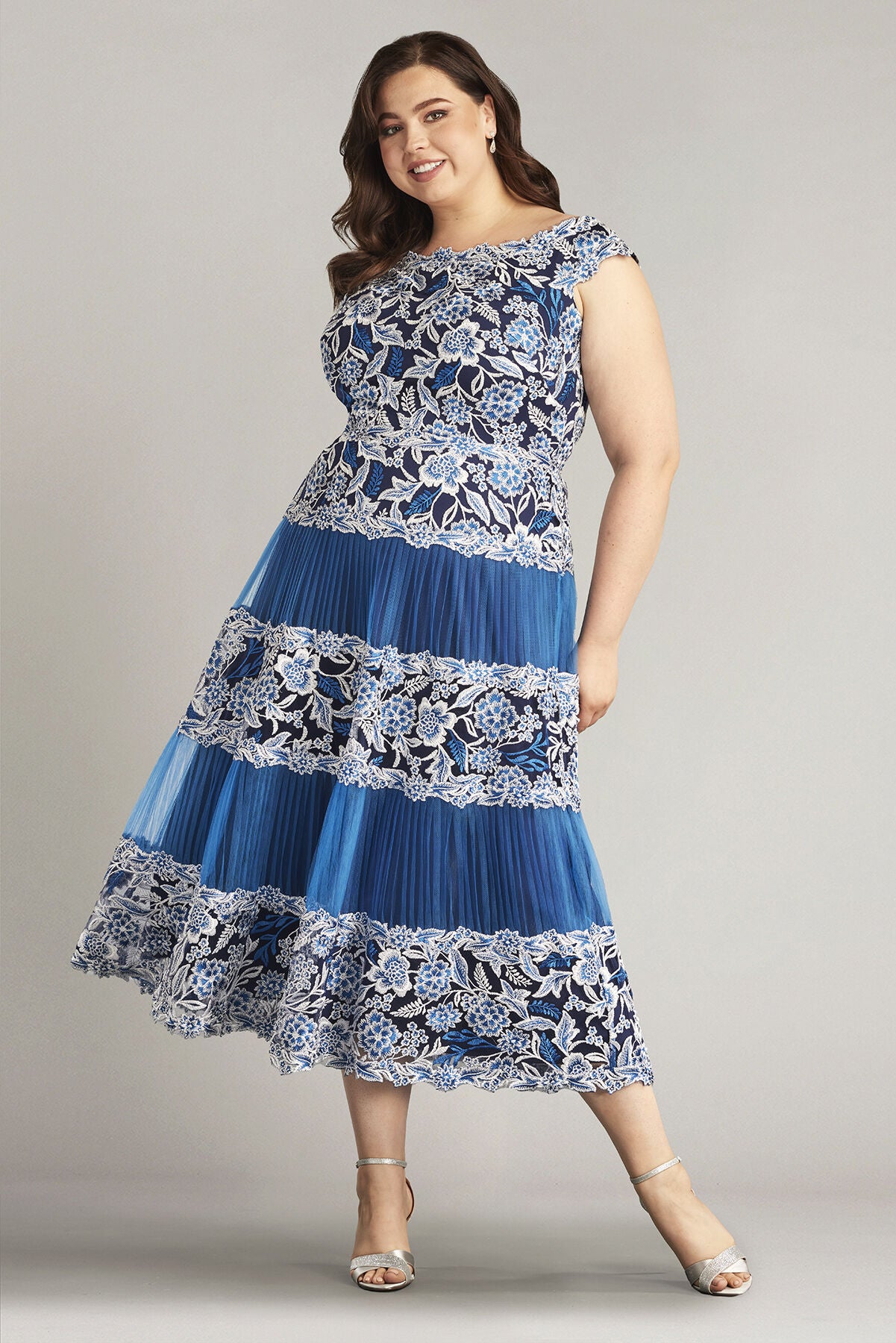 Klein Embroidered Tea-Length Dress - PLUS SIZE, PACIFIC BLUE / see-description, hi-res image number 0