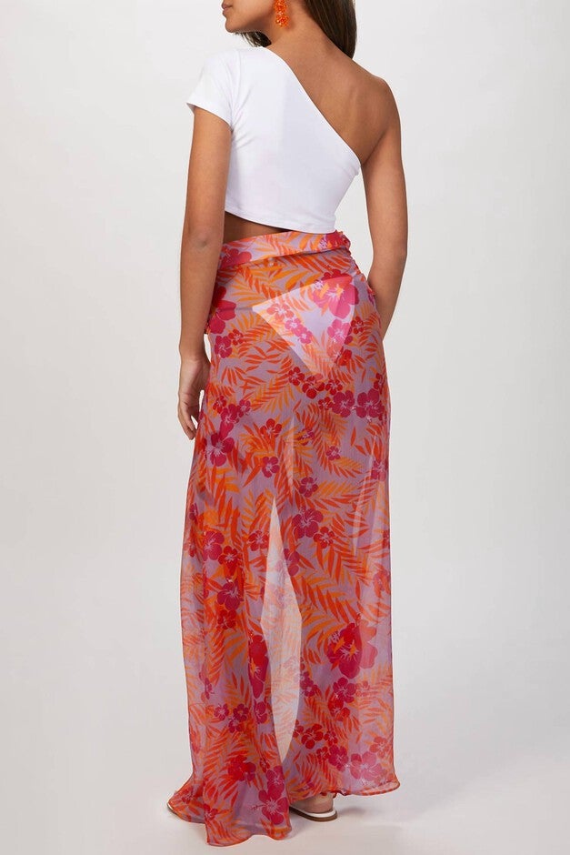 TROPICAL GEORGETTE SKIRT IN CAETANO, Caetano / Red, alternate image number null