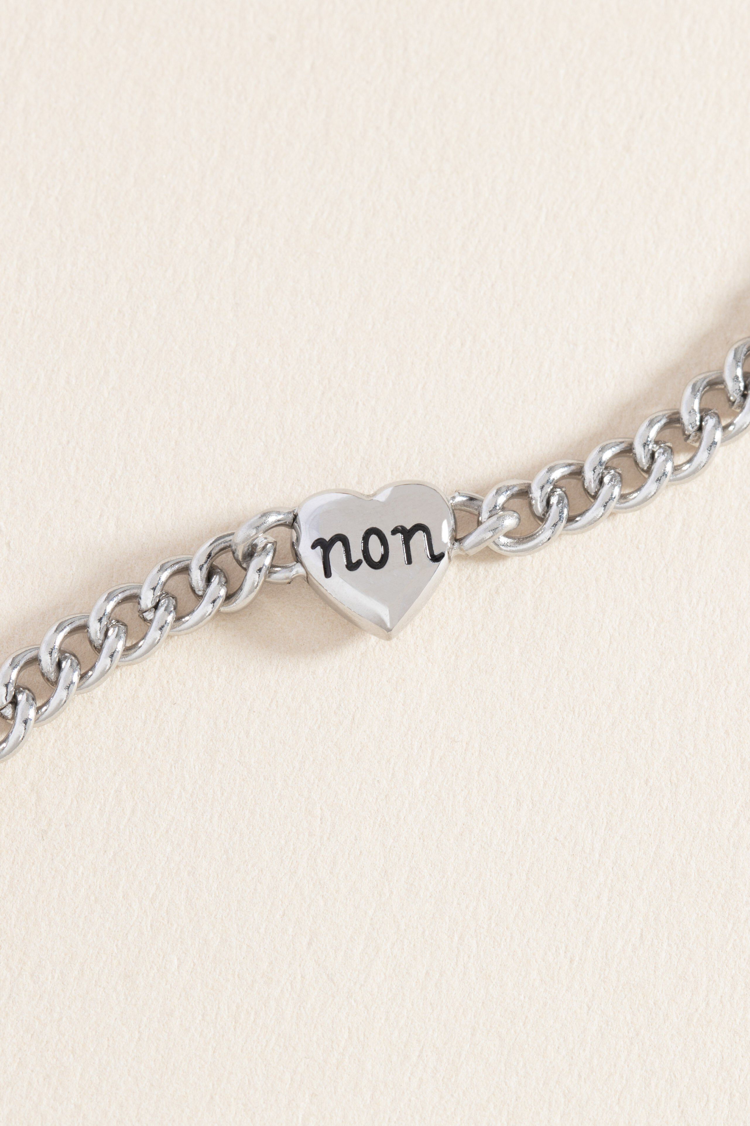 Engraved French &#39;Oui&#39; & &#39;Non&#39; Reversible Heart Bracelet, Silver / Silver, alternate image number 1