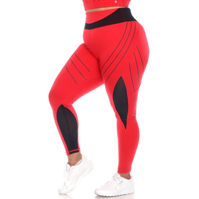 High-Waist Reflective Piping Fitness Leggings, Red / Red, alternate image number 1