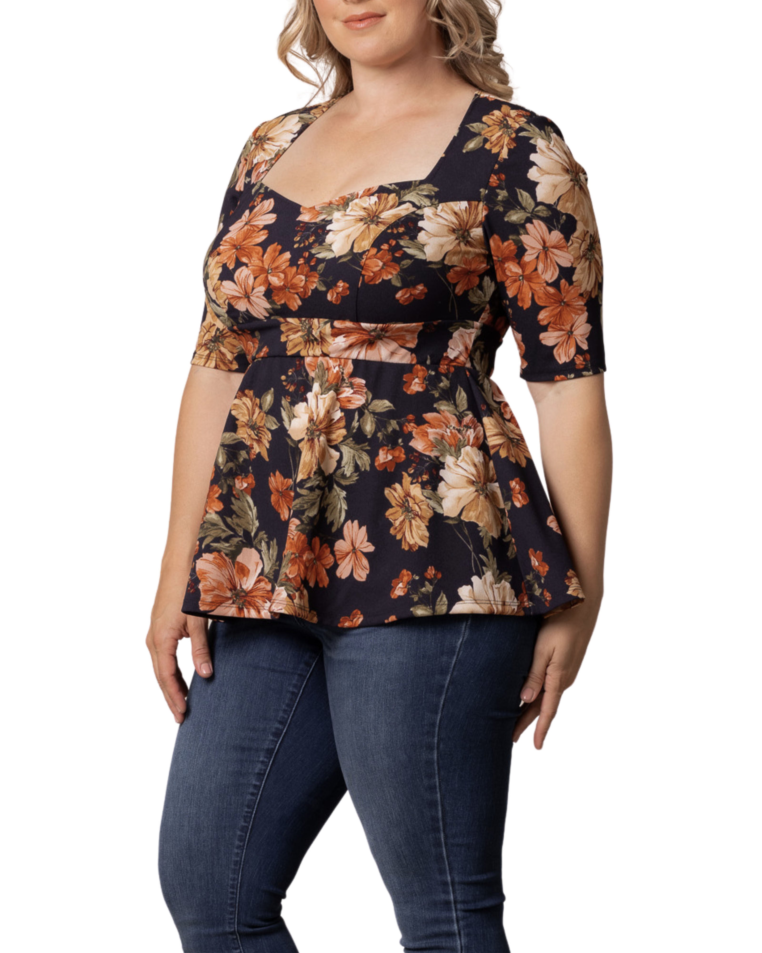 Posh Peplum Top, AUTUMN GARDEN / Orange, alternate image number 3